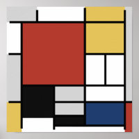 Mondrian Painting Red Plane Yellow Black Gray Blue