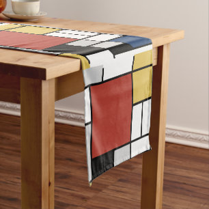 Mondrian Painting Red Plane Yellow Black Gray Blue Short Table Runner