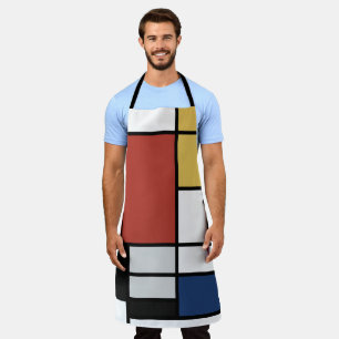 Mondrian Painting Red Plane Yellow Black Grey Blue Apron