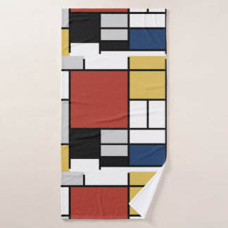 Mondrian Painting Red Plane Yellow Black Grey Blue Bath Towel