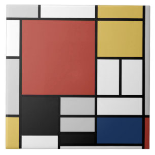 Mondrian Painting Red Plane Yellow Black Grey Blue Ceramic Tile