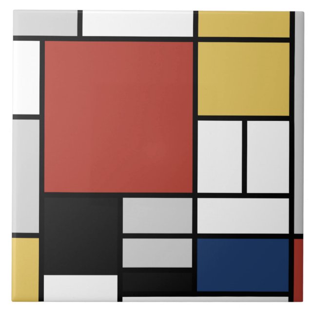 Mondrian Painting Red Plane Yellow Black Grey Blue Ceramic Tile (Front)