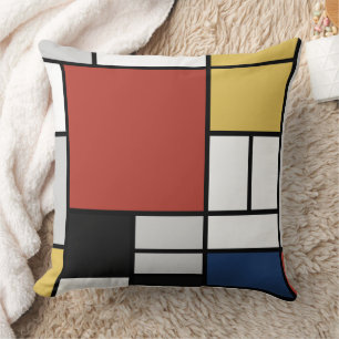 Mondrian Painting Red Plane Yellow Black Grey Blue Cushion
