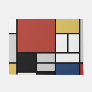 Mondrian Painting Red Plane Yellow Black Grey Blue Doormat