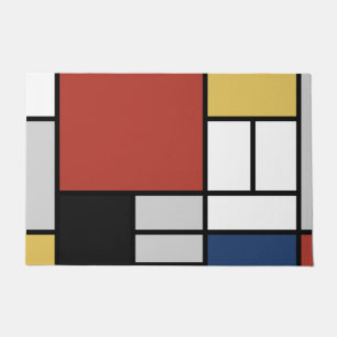 Mondrian Painting Red Plane Yellow Black Grey Blue Doormat