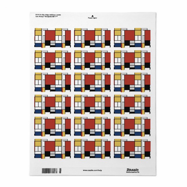 Mondrian Painting Red Plane Yellow Black Grey Blue Label (Full Sheet)