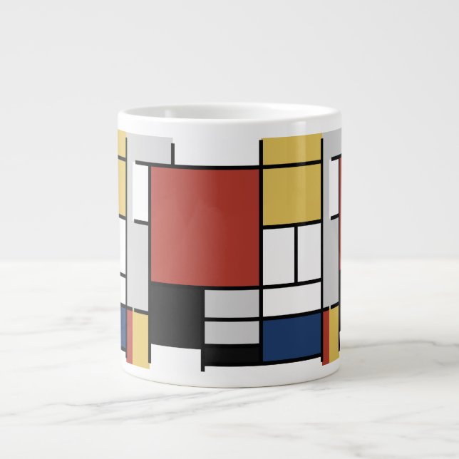 Mondrian Painting Red Plane Yellow Black Grey Blue Large Coffee Mug (Front)