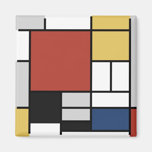 Mondrian Painting Red Plane Yellow Black Grey Blue Magnet (Front)