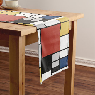Mondrian Painting Red Plane Yellow Black Grey Blue Medium Table Runner