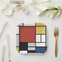 Mondrian Painting Red Plane Yellow Black Grey Blue