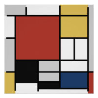Mondrian Painting Red Plane Yellow Black Grey Blue