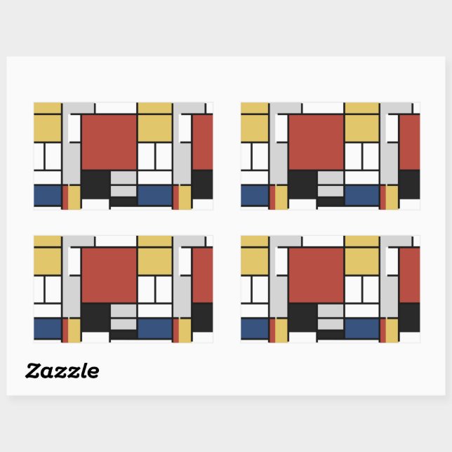 Mondrian Painting Red Plane Yellow Black Grey Blue Rectangular Sticker (Sheet)