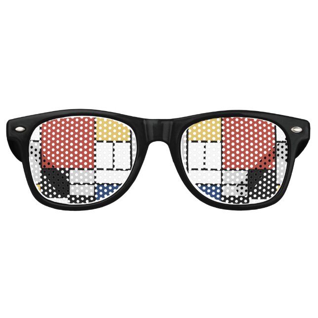 Mondrian Painting Red Plane Yellow Black Grey Blue Retro Sunglasses (Front)