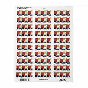 Mondrian Painting Red Plane Yellow Black Grey Blue Return Address Label