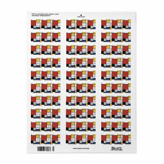 Mondrian Painting Red Plane Yellow Black Grey Blue Return Address Label