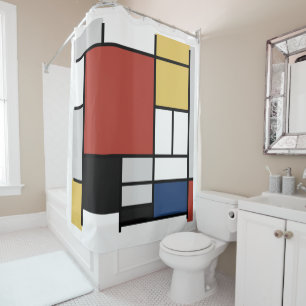 Mondrian Painting Red Plane Yellow Black Grey Blue Shower Curtain