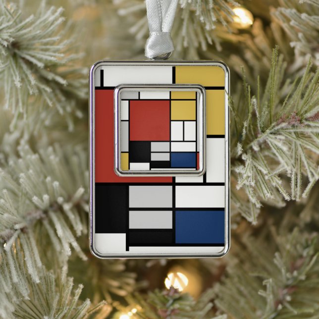 Mondrian Painting Red Plane Yellow Black Grey Blue Silver Plated Framed Ornament (Tree)