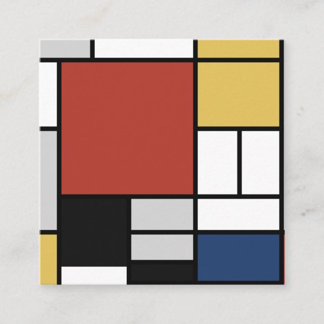 Mondrian Painting Red Plane Yellow Black Grey Blue Square Business Card (Front)
