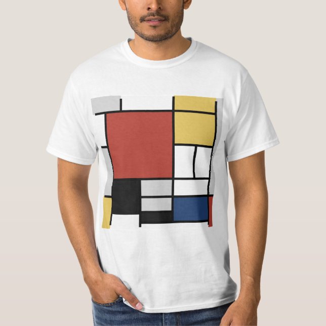 Mondrian Painting Red Plane Yellow Black Grey Blue T-Shirt (Front)