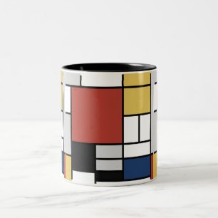 Mondrian Painting Red Plane Yellow Black Grey Blue Two-Tone Coffee Mug