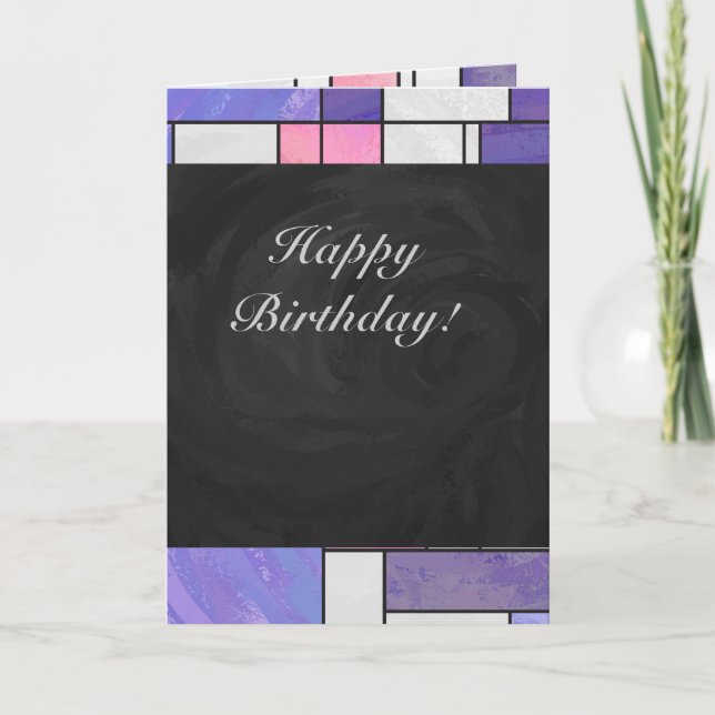 Mondrian Pink Purple White Print Card (Front)