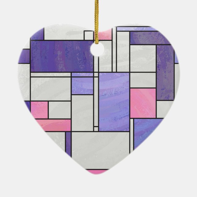 Mondrian Pink Purple White Print Ceramic Ornament (Back)