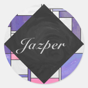 Mondrian Pink Purple White Print Classic Round Sticker