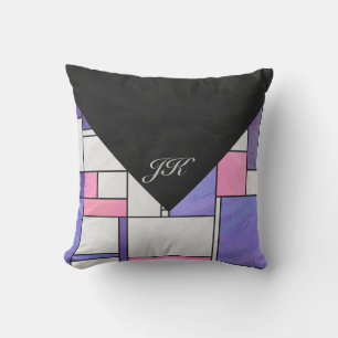 Mondrian Pink Purple White Print Cushion