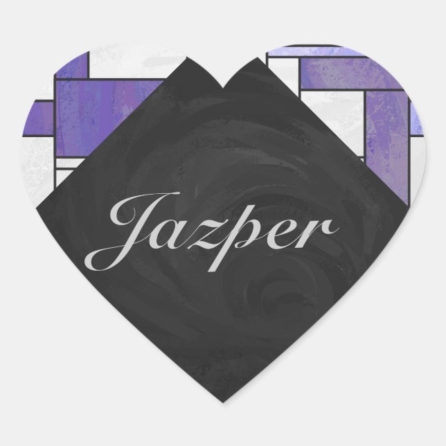 Mondrian Pink Purple White Print Heart Sticker (Front)