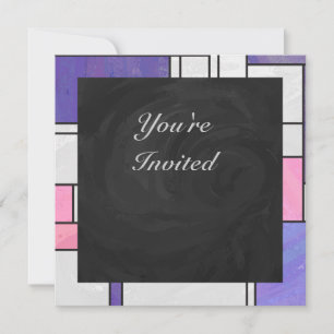 Mondrian Pink Purple White Print Invitation