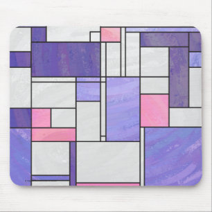 Mondrian Pink Purple White Print Mouse Pad