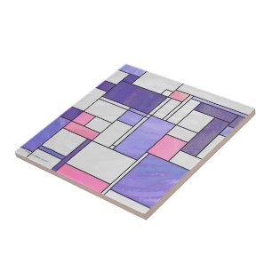 Mondrian Pink Purple White Print Tile