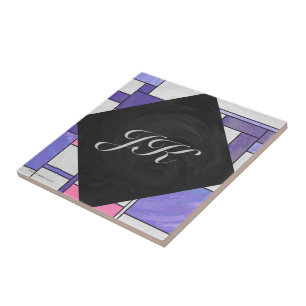Mondrian Pink Purple White Print Tile