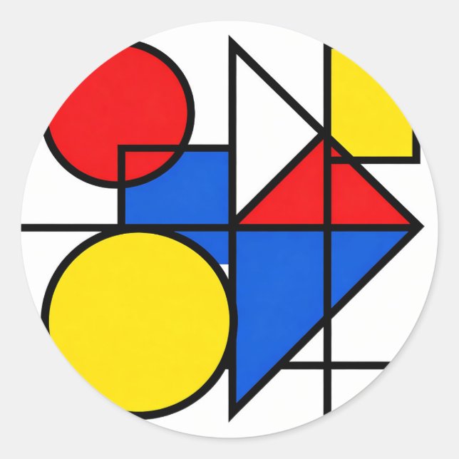 Mondrian Primary Color Composition Classic Round Sticker (Front)