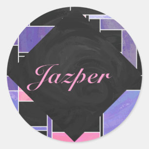 Mondrian Purple Pink Black Print Classic Round Sticker