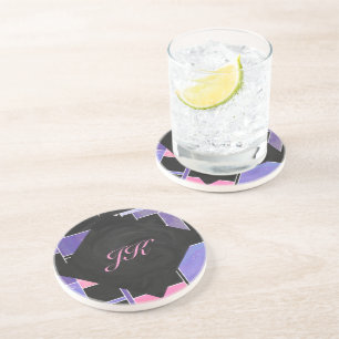 Mondrian Purple Pink Black Print Coaster
