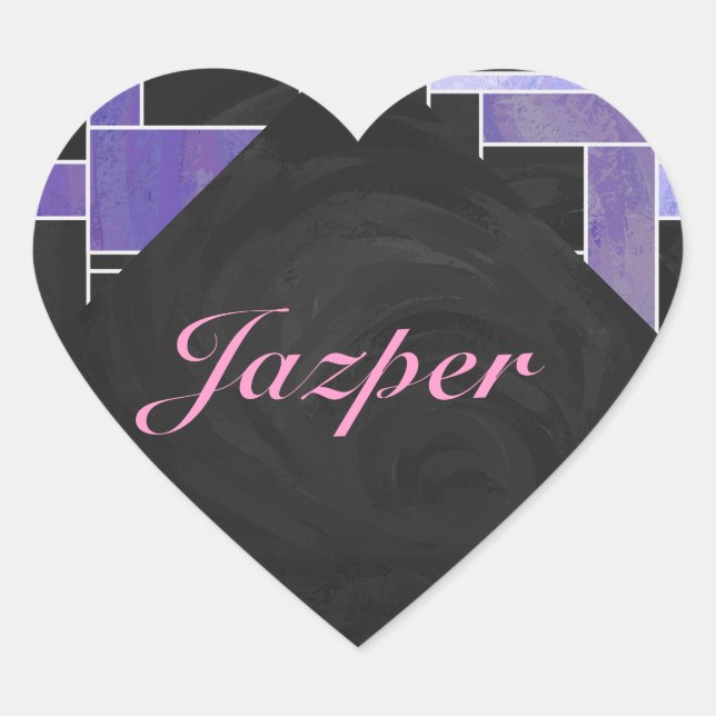Mondrian Purple Pink Black Print Heart Sticker (Front)