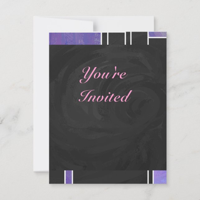 Mondrian Purple Pink Black Print Invitation (Front)