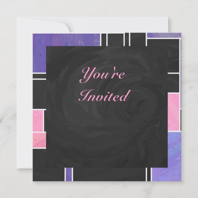 Mondrian Purple Pink Black Print Invitation (Front)