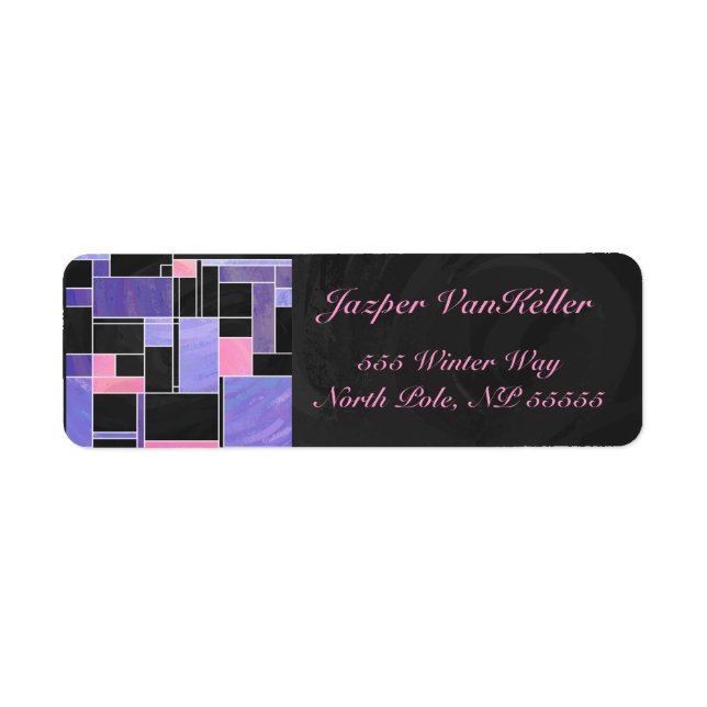 Mondrian Purple Pink Black Print Return Address Label (Front)