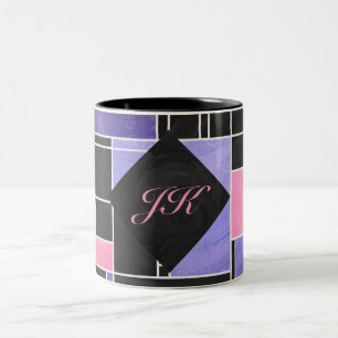 Mondrian Purple Pink Black Print Two-Tone Coffee Mug