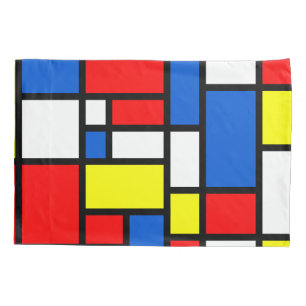 Mondrian Red Blue White and Yellow Pillow Case