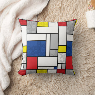 Mondrian Retro Circles Minimalist De Stijl Mod Art Cushion