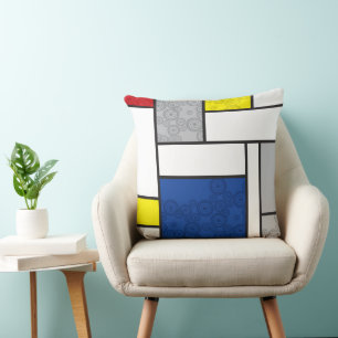 Mondrian Retro Circles Minimalist De Stijl Mod Art Cushion