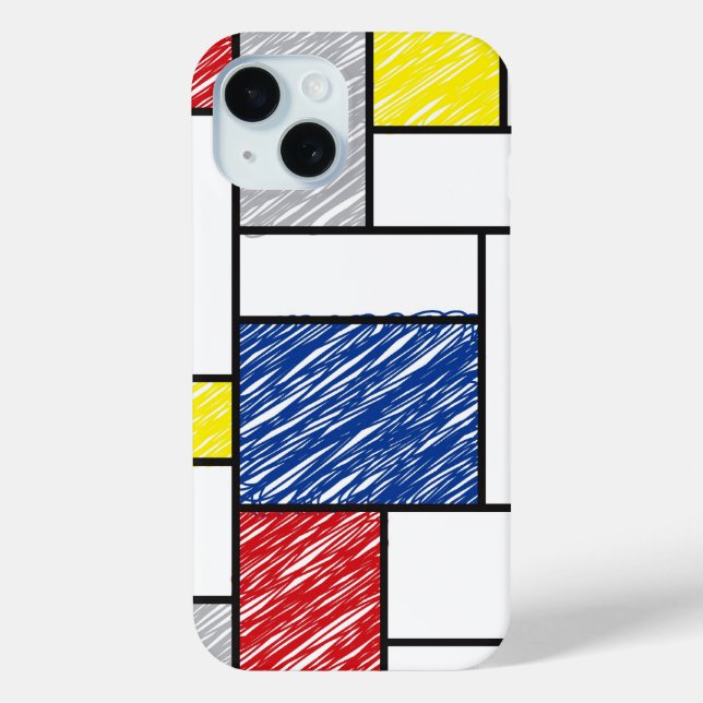 Mondrian Scribbles Minimalist De Stijl Modern Art Case-Mate iPhone Case (Back)