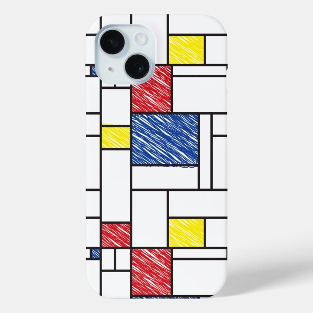 Mondrian Scribbles Minimalist De Stijl Modern Art Case-Mate iPhone Case (Back)