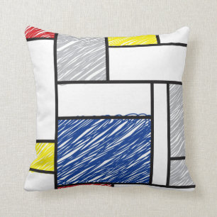 Mondrian Scribbles Minimalist De Stijl Modern Art Cushion