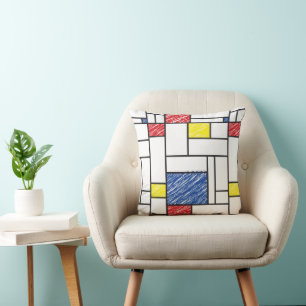 Mondrian Scribbles Minimalist De Stijl Modern Art Cushion