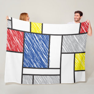 Mondrian Scribbles Minimalist De Stijl Modern Art Fleece Blanket