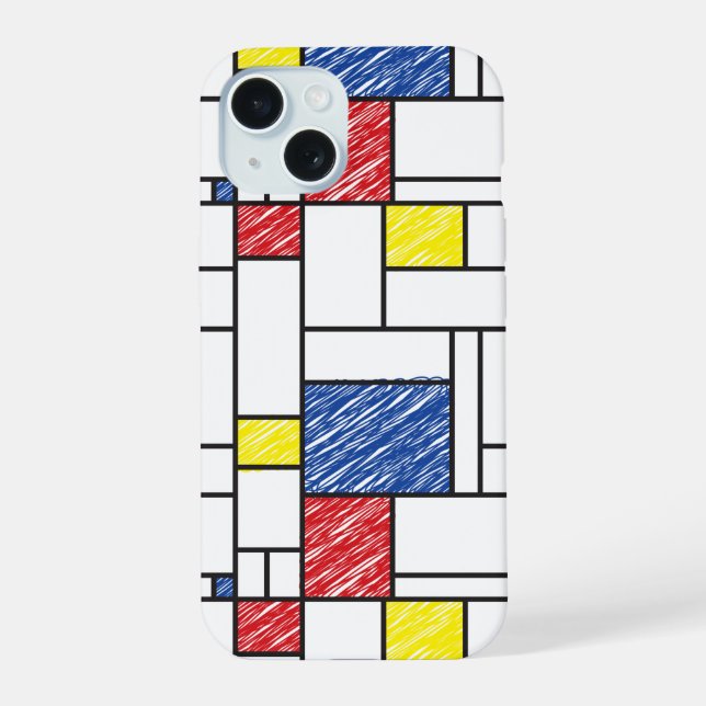 Mondrian Scribbles Minimalist De Stijl Modern Art iPhone 15 Case (Back)